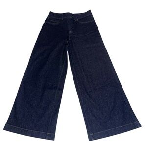 EUC SPANX Dark Wash High Waist Wide Leg Jeans Size Large Petite Inseam